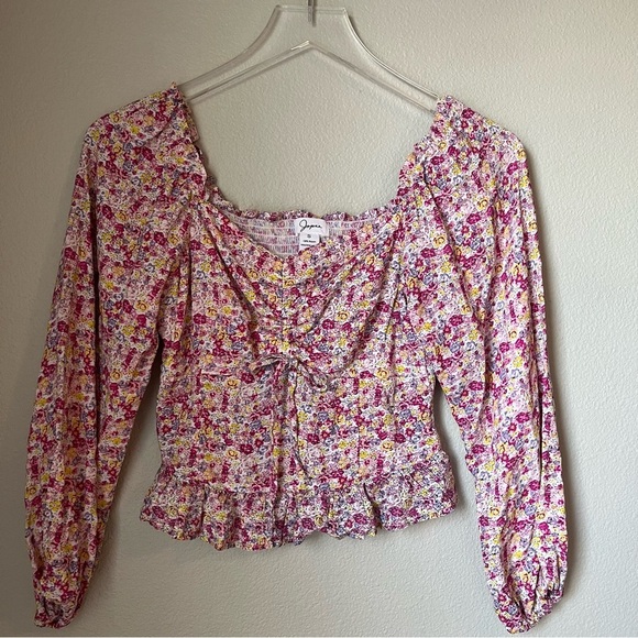 Japna Floral Cropped Smocked Top Size Small Summer Spring - Picture 1 of 5